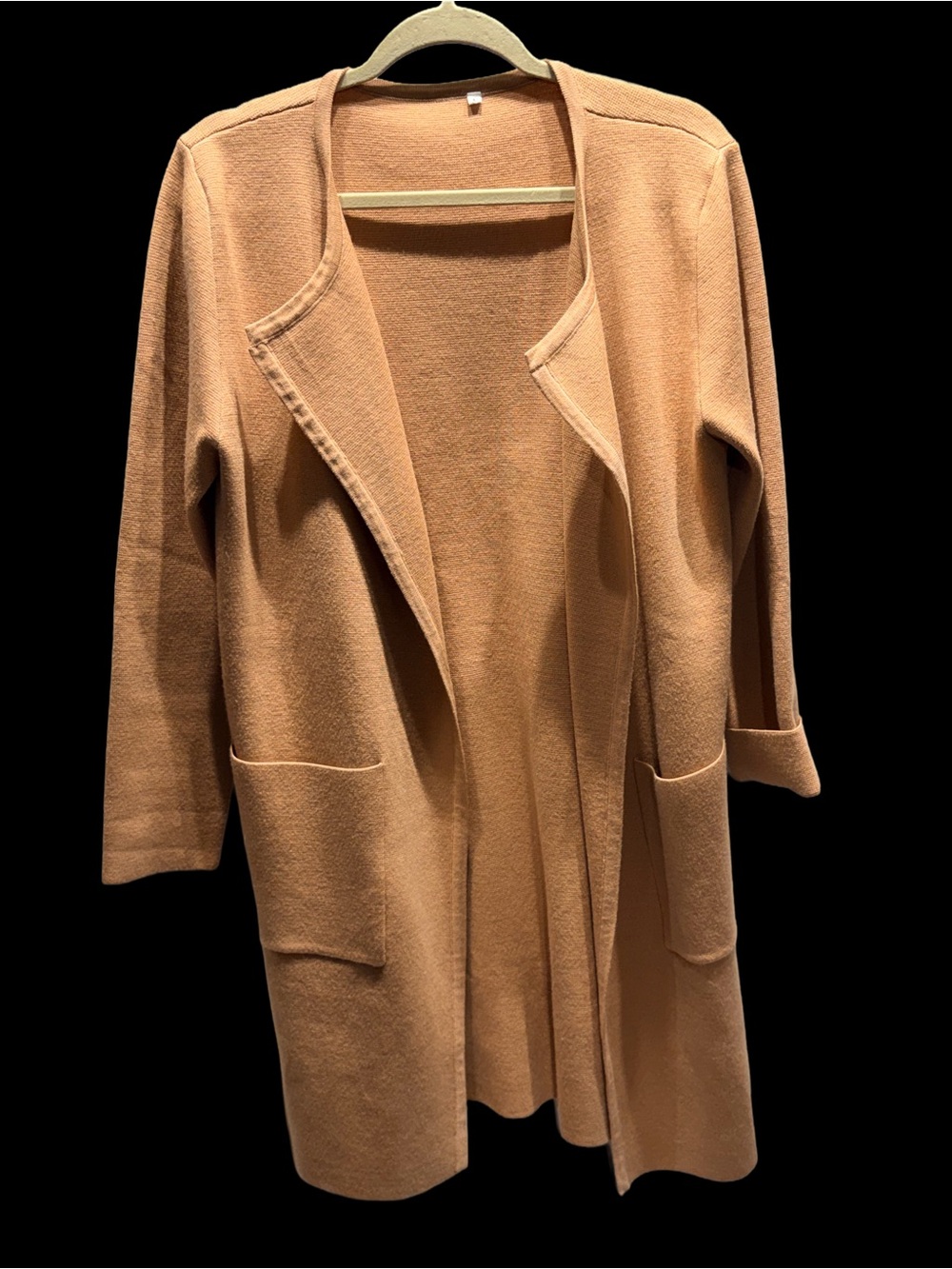 Tan Long Open Front Knit Cardigan with Pockets Size - L